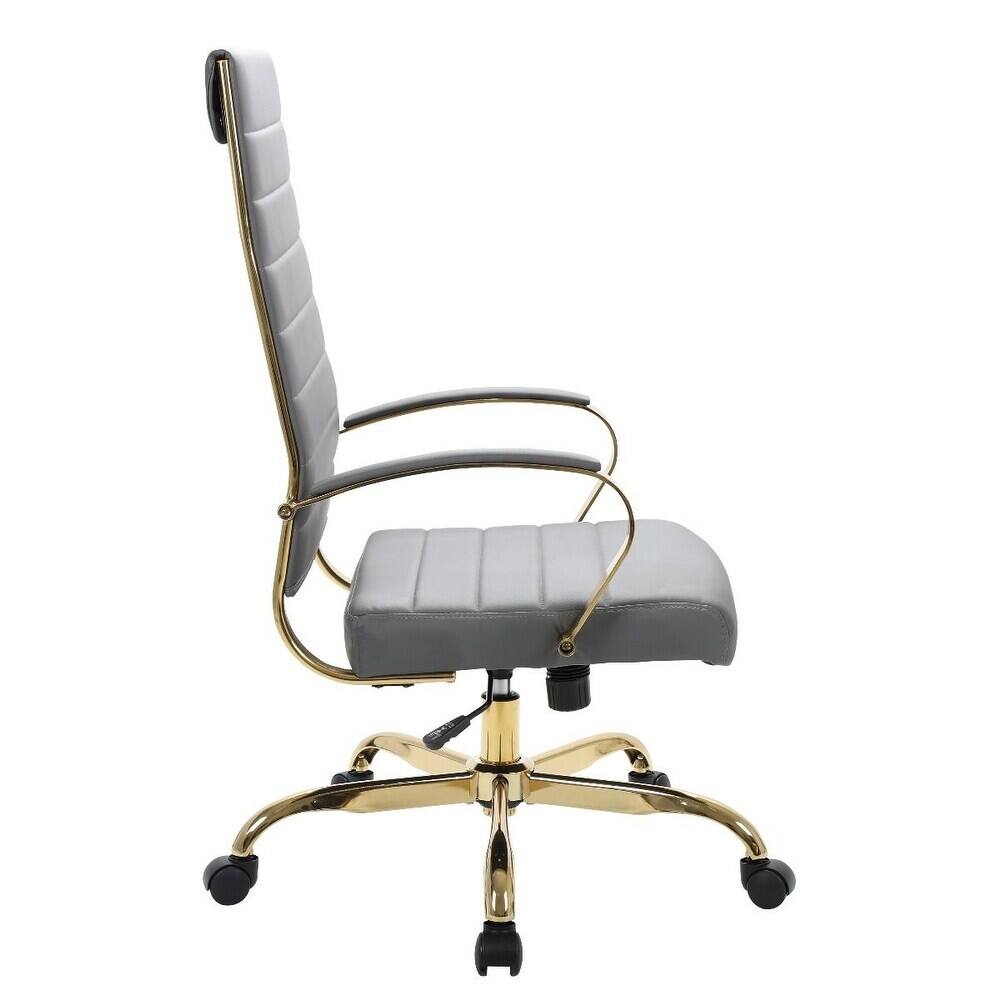 Alt View 3. LeisureMod - Set of 4 Benmar High-Back Leather Upholstered Swivel Executive Office Chair with Gold Accents, Adjustable, and Tilt - Grey.