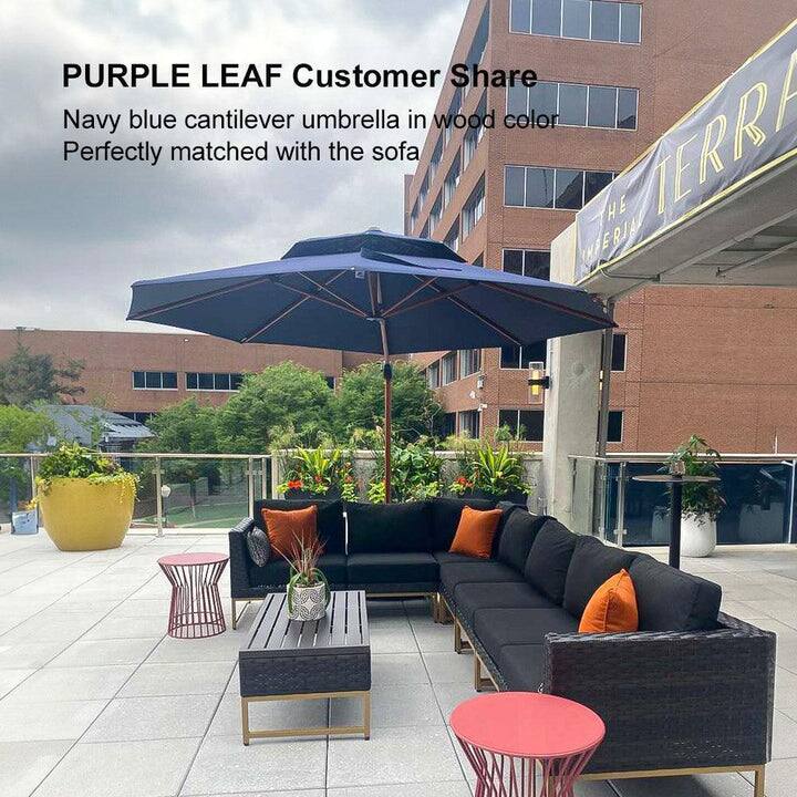 PURPLE LEAF Customer Share  
Navy blue cantilever umbrella in wood color  
Perfectly matched with the sofa