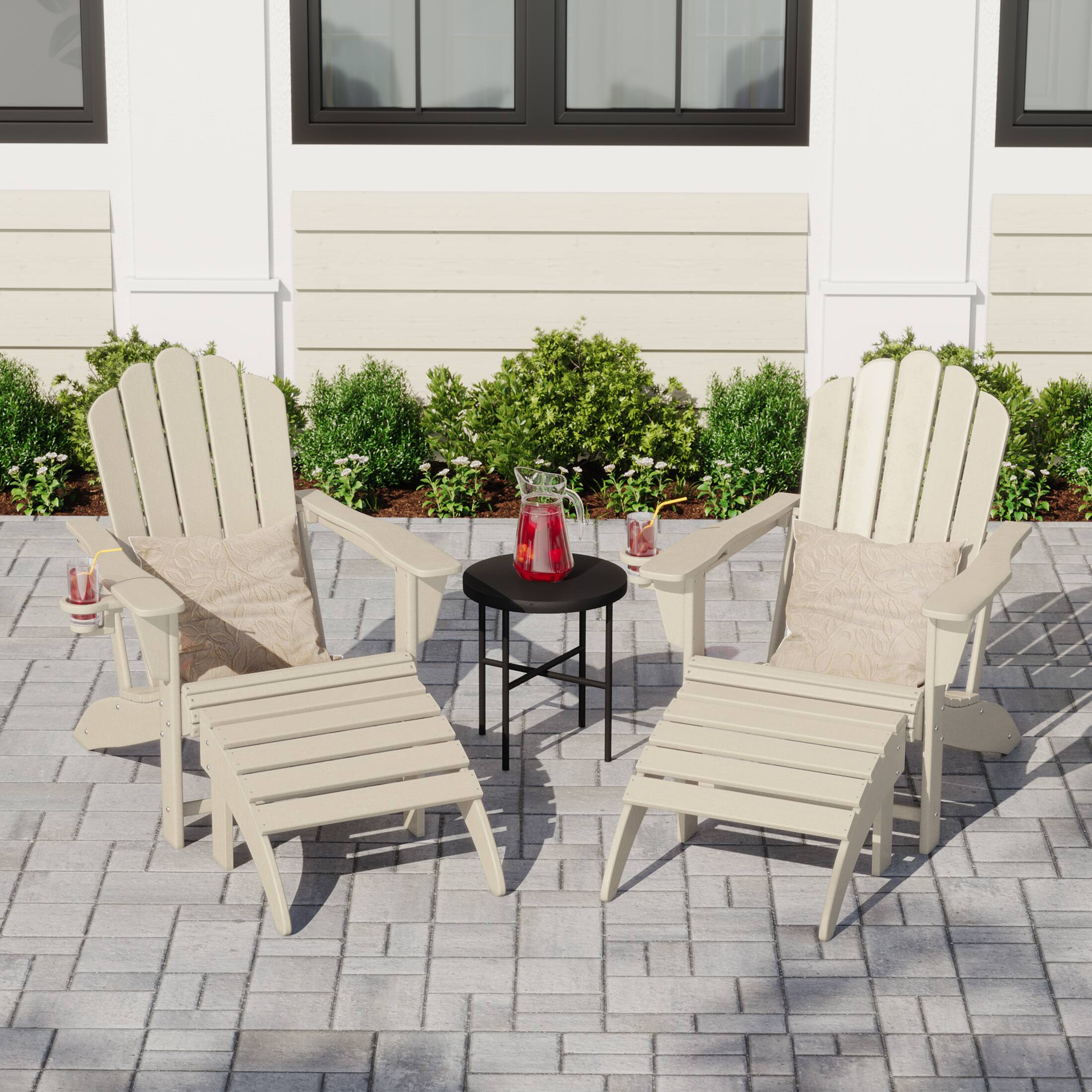 Angle. WestinTrends - WestinTrends Highland 4-Piece Outdoor Patio HDPE Adirondack Chairs With Ottomans and Cup Holder Set - Sand.