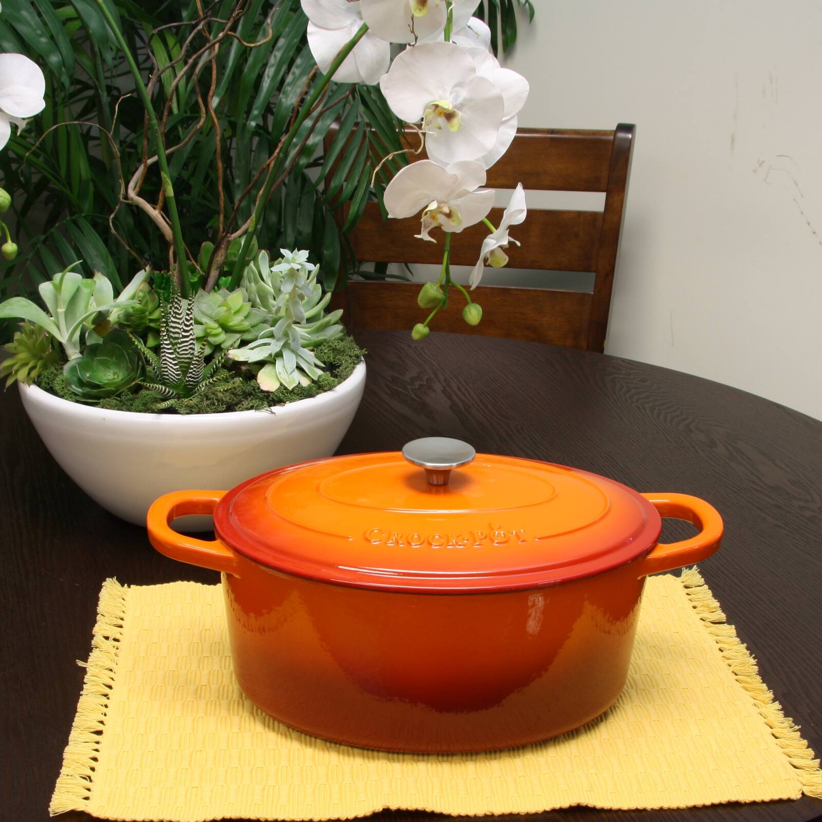 Alt View 1. Crockpot - Crock Pot Artisan 7 Quart Enameled Cast Iron Oval Dutch Oven in Sunset Orange - Orange.