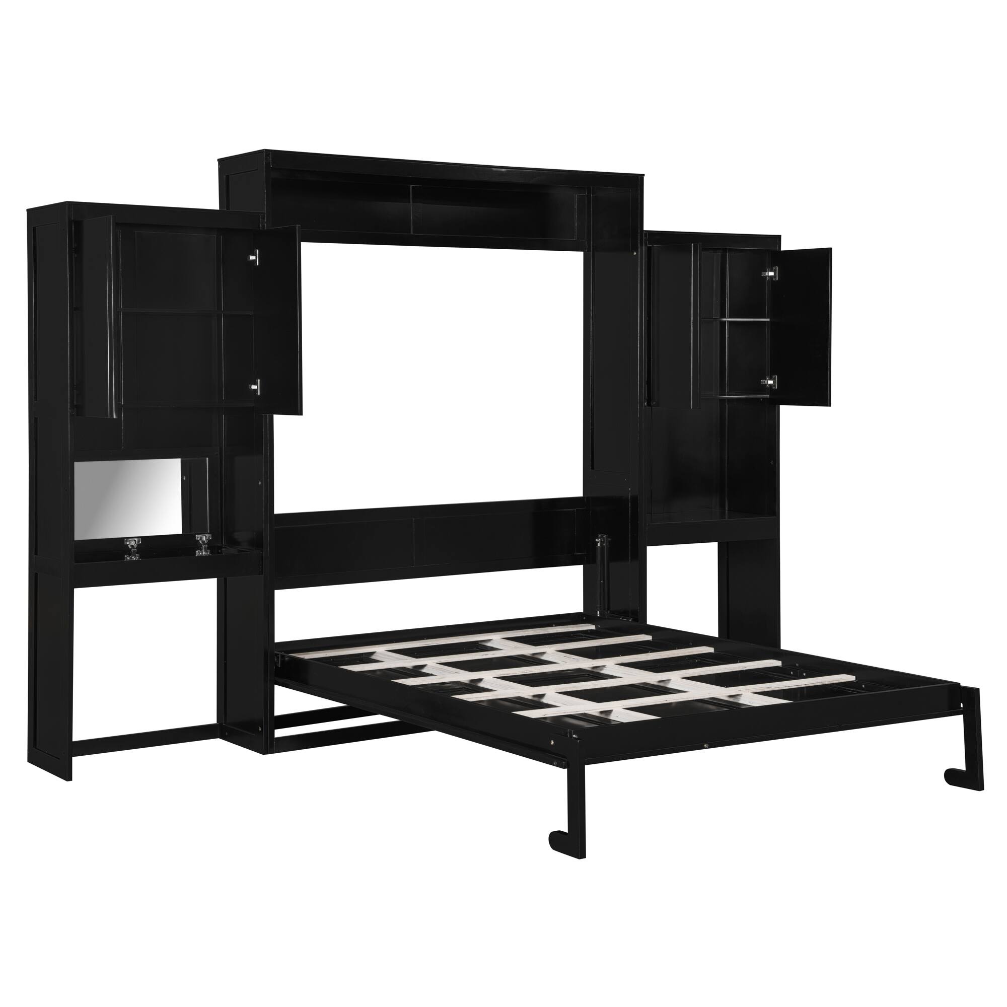 Left. Tiramisubest - Queen Size Murphy Bed with Desk, Vanity, Cabinets, Espresso Wood - Espresso.