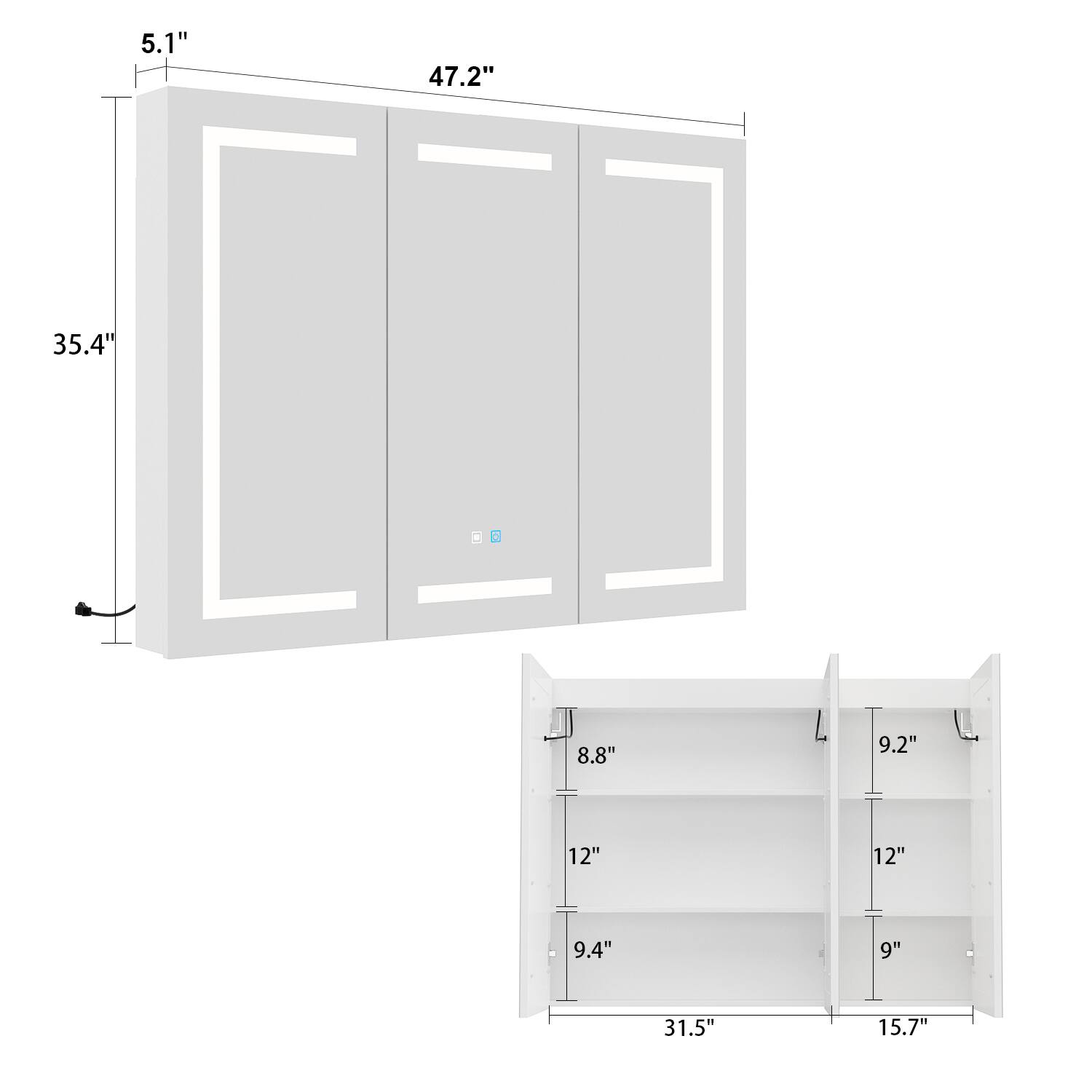 5.1"  
47.2"  
35.4"  

8.8"  
9.2"  
12"  
12"  
9.4"  
9"  
31.5"  
15.7"