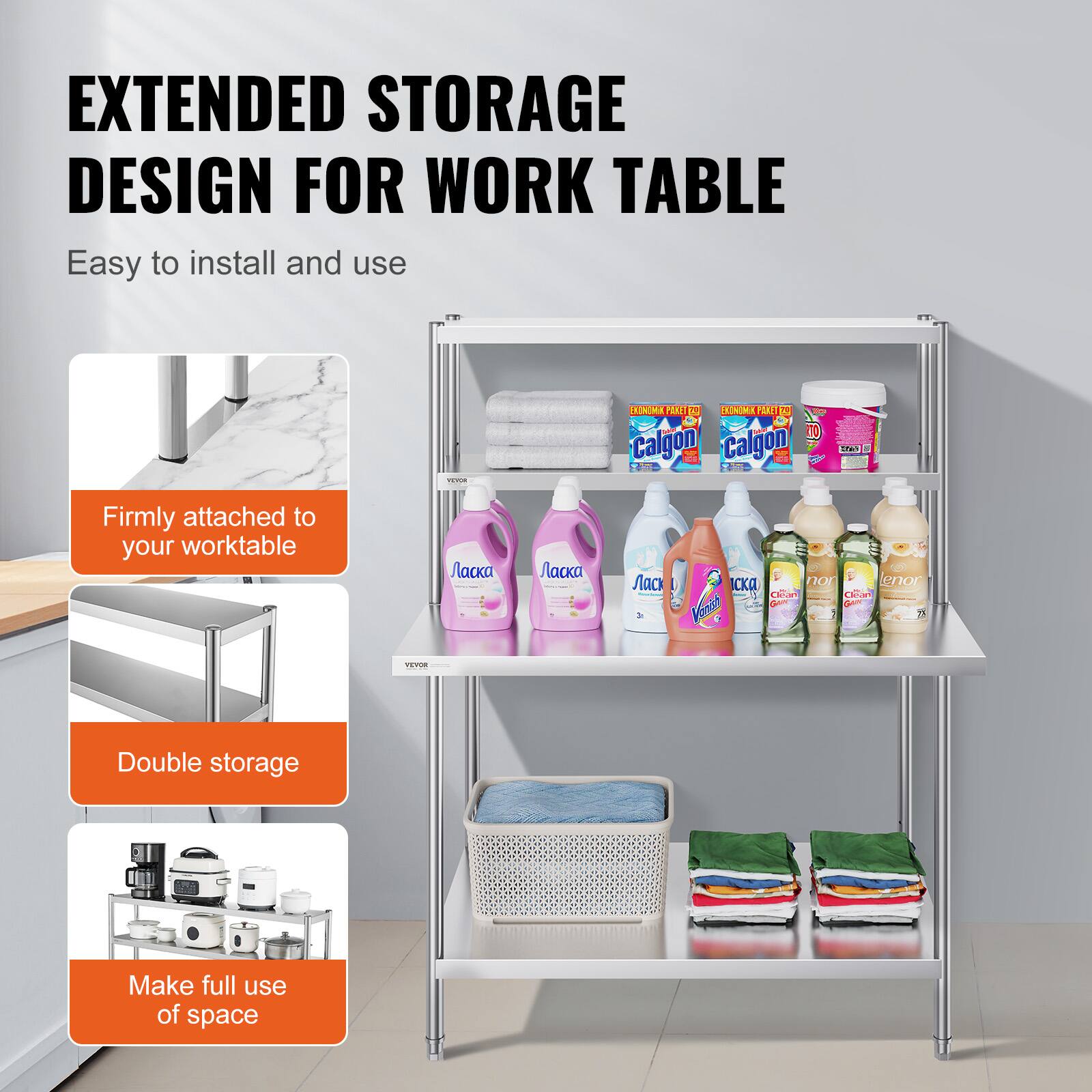 EXTENDED STORAGE DESIGN FOR WORK TABLE

Easy to install and use

- Firmly attached to your worktable
- Double storage
- Make full use of space