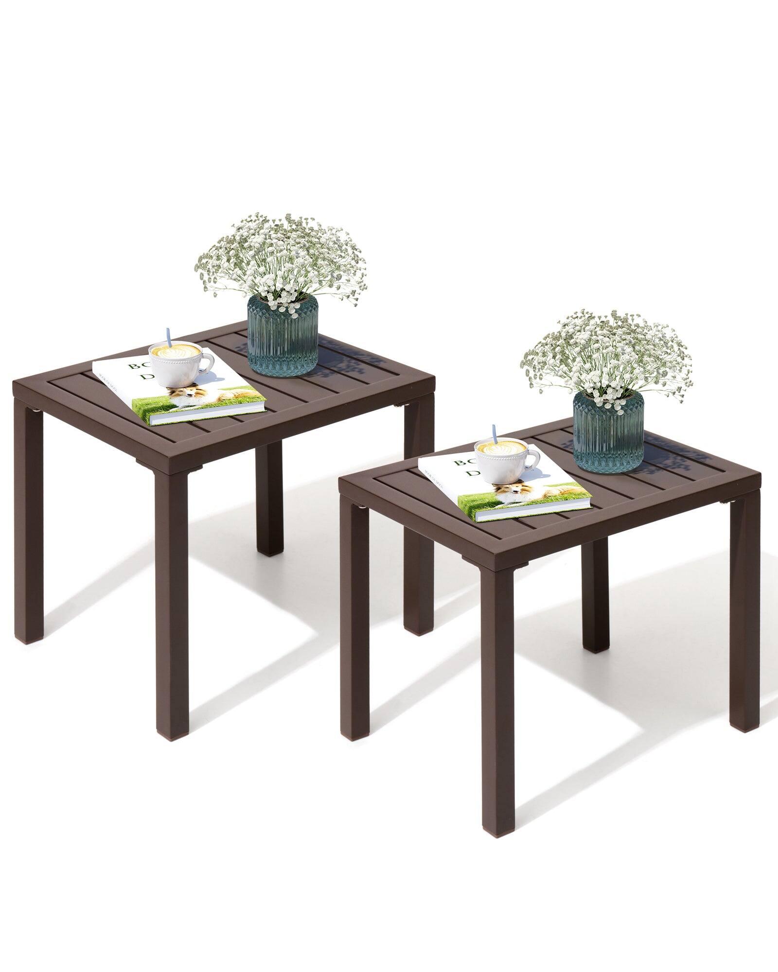 Crestlive Products - Aluminum Rectangular Patio Side Table, Small Outdoor Bistro Coffee Table - Brown