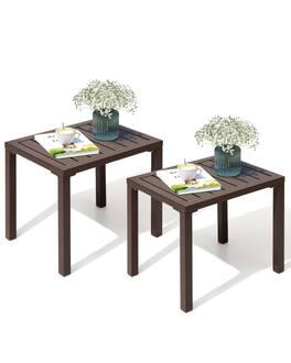 Crestlive Products - Aluminum Rectangular Patio Side Table, Small Outdoor Bistro Coffee Table - Brown