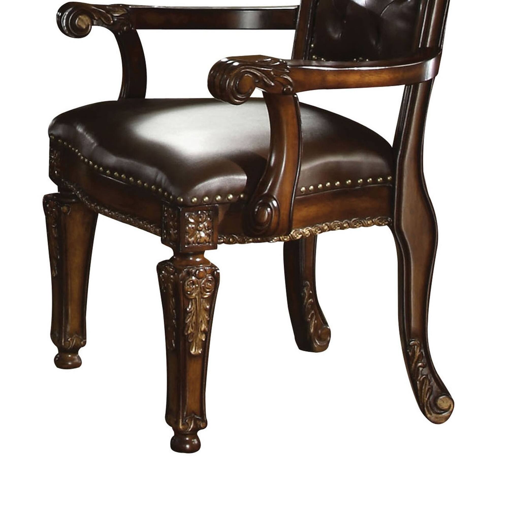 Alt View 2. Manhattan Lane - Leather Upholstered Button Tufted Wooden Side Chair, Set of 2 - Brown.