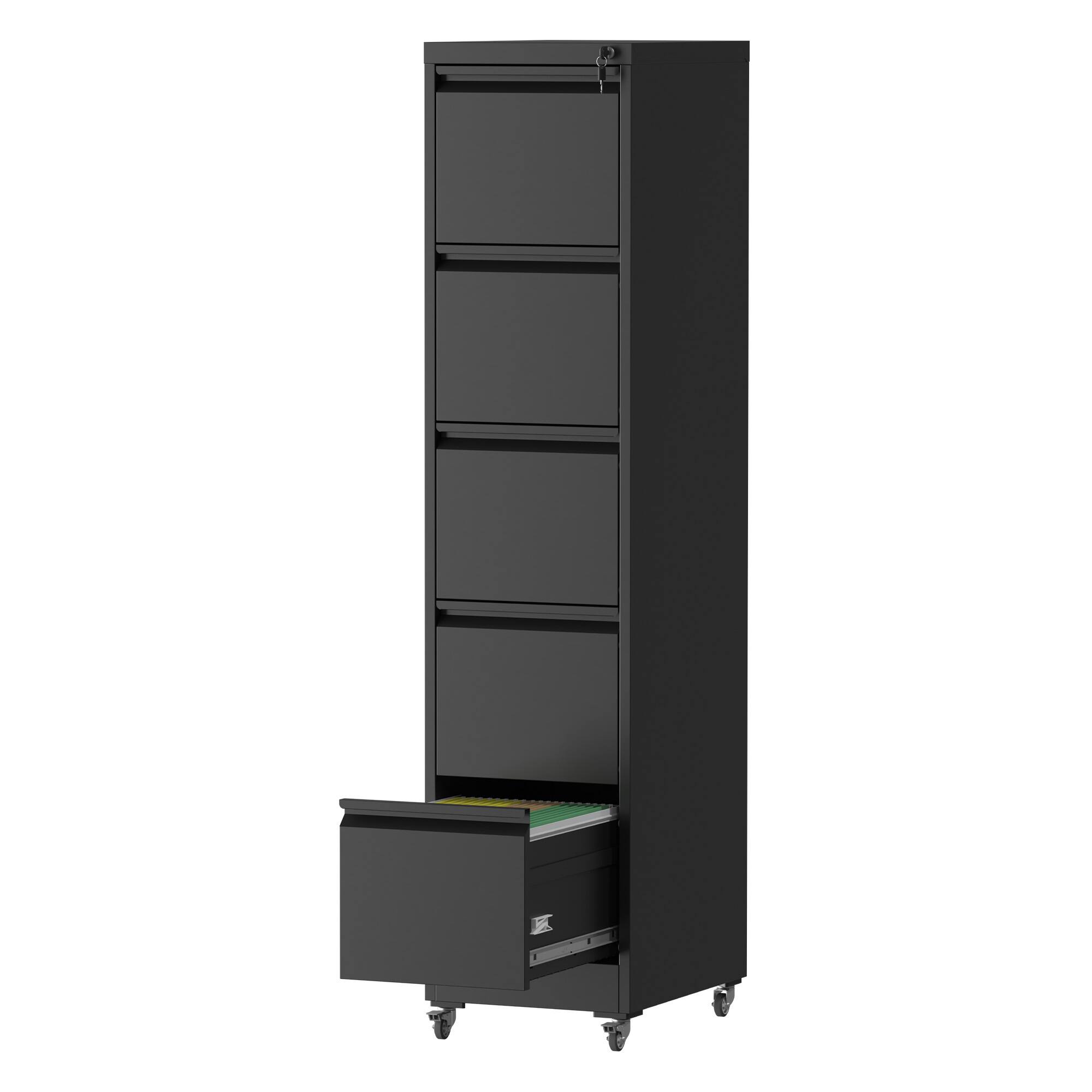 Ecooso - 5 Drawer Vertical File Cabinet with Lock, Heavy-Duty Metal Office File Cabinet with Storage for Letter Legal Files - Black