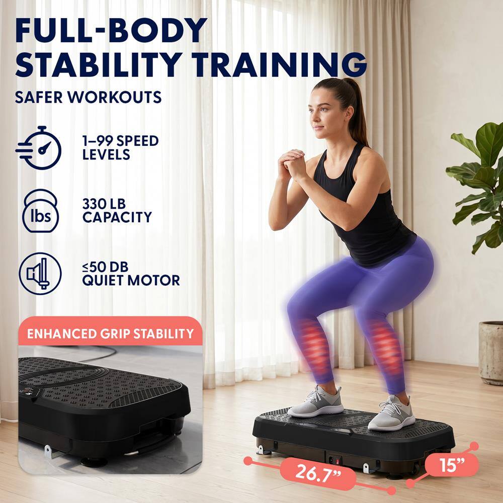 FULL-BODY STABILITY TRAINING  
SAFER WORKOUTS  
1-99 SPEED LEVELS  
330 LB CAPACITY  
≤50 DB QUIET MOTOR  
ENHANCED GRIP STABILITY  
26.7" x 15"