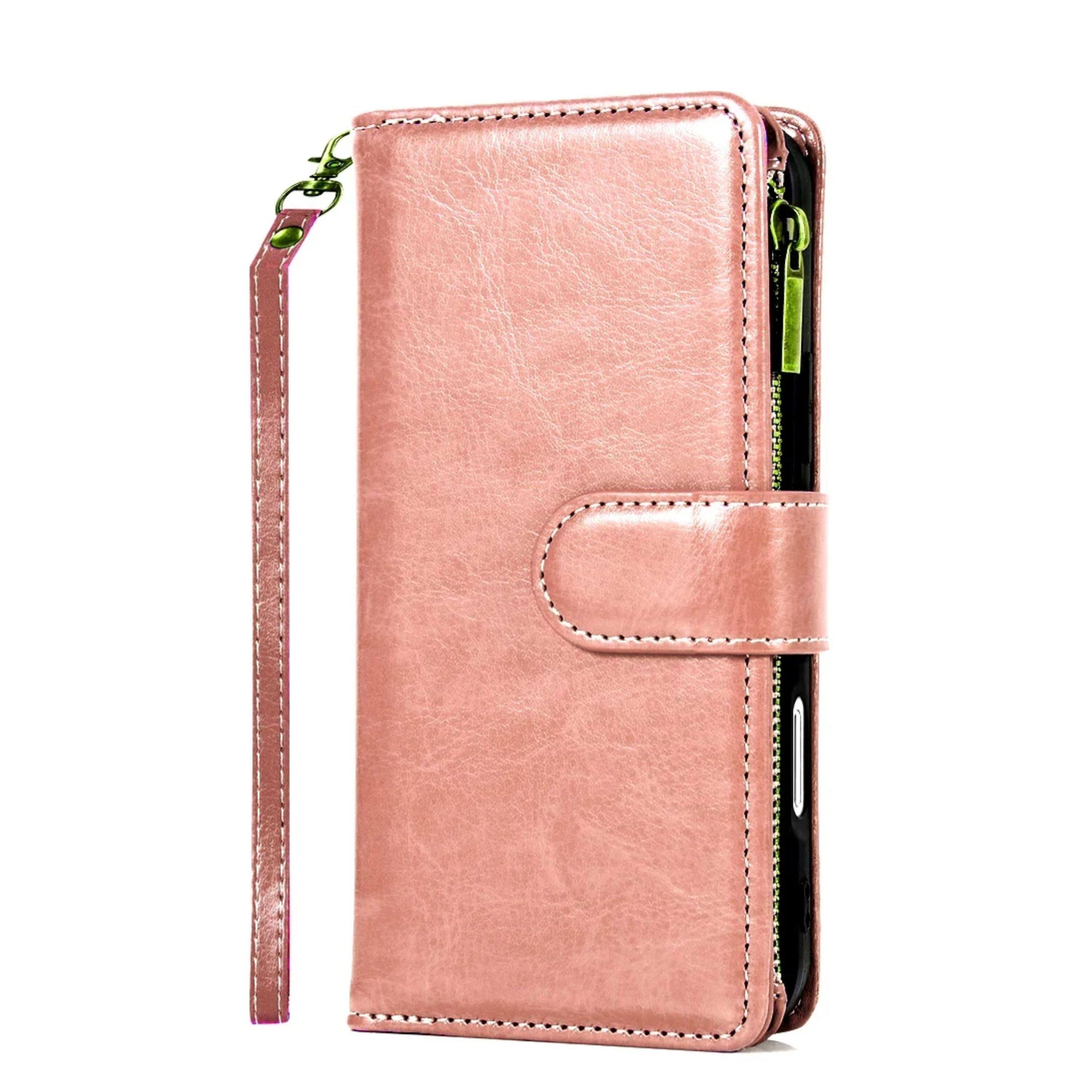 Back. Kitcheniva - PU Leather Phone Wallet Zipper With Tempered Glass For iPhone 16 6.1" Rose Gold - Rose Gold.