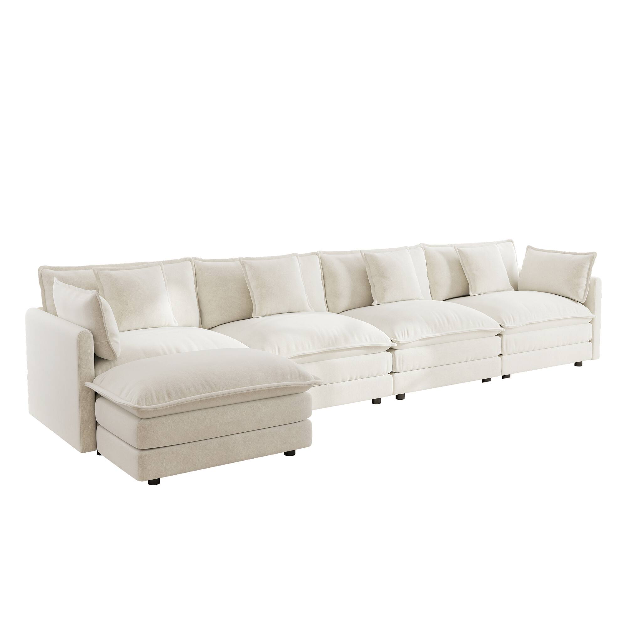 Back. LOVMOR - 4 Seater Chenille Sectional Couch U Shaped Modular Easy Assembly For Living Room Home Theater Plush Cozy TV XL - White.