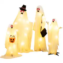 Boyel Living - 4 Pack Halloween LED Illuminated Cloth Ghost Decorations with Red and Warm Lights - White