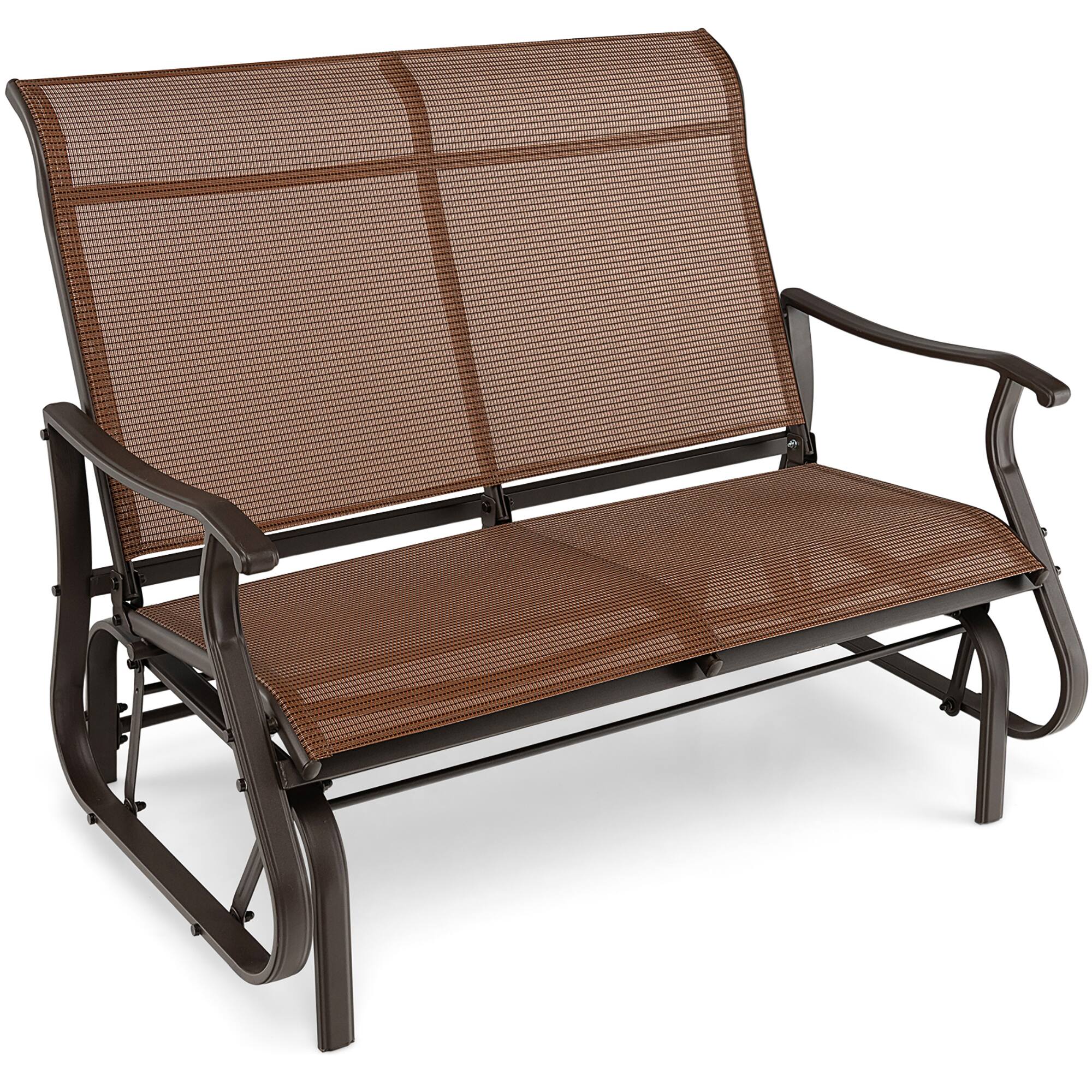 Alt View 9. Gymax - Gymax 2-Person Outdoor Glider Chair Patio Rocking Lounge Chair w/ Breathable Fabric - Brown.