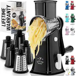 Zulay Kitchen - Rotary Cheese Grater 5 Blade Cheese Shredder with Reinforced Suction & 5 Interchangeable Drums