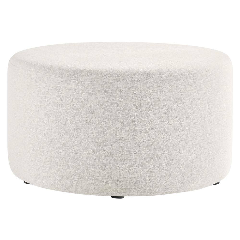 Front. Outdoor Escape - Round Heathered Fabric Upholstered Ottoman for Outdoor Spaces - White.