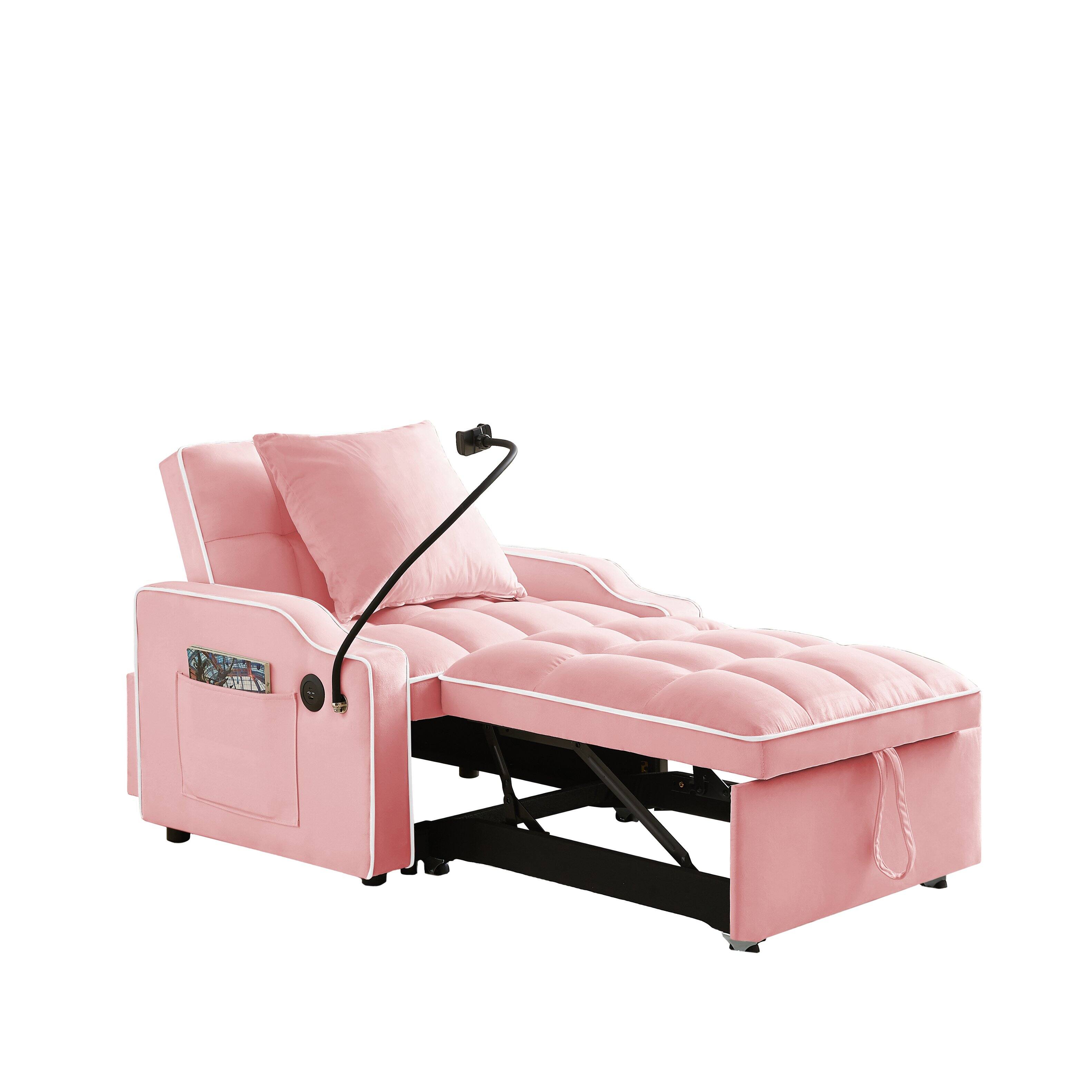 Alt View 6. MERAVOM - Convertible Sofa Chair Bed, 3-in-1 Velvet Pull Out Chair, Sleeper Chair Bed With Adjustable Backrest for Living Room - Pink.