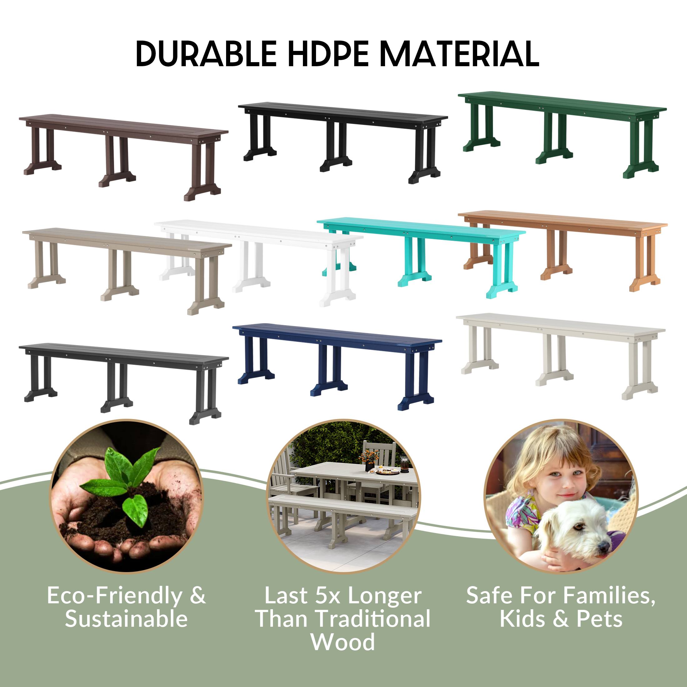 DURABLE HDPE MATERIAL

Eco-Friendly & Sustainable

Last 5x Longer Than Traditional Wood

Safe For Families, Kids & Pets