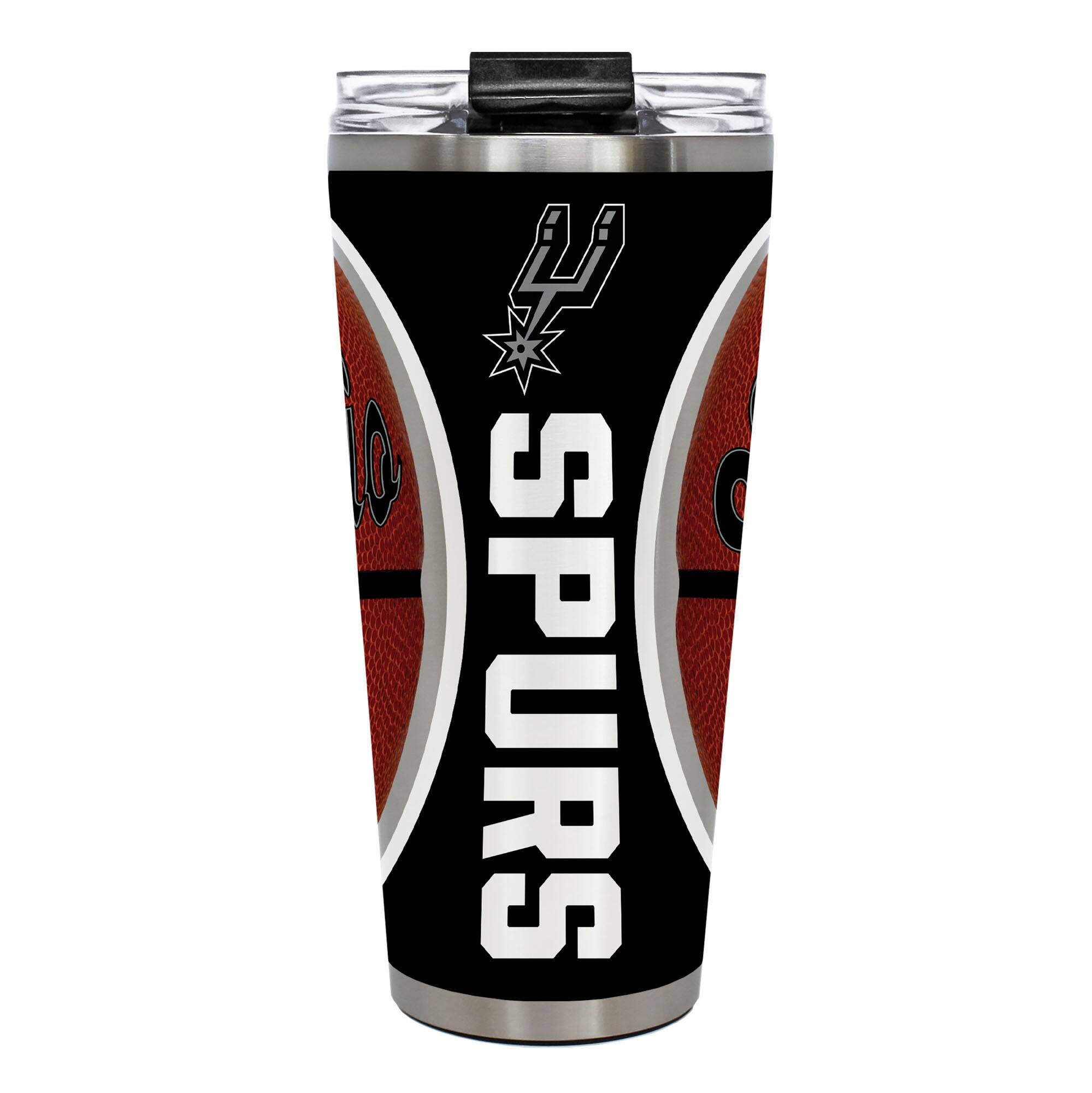 Front. Great American Products - San Antonio Spurs 32oz. Big Slim Game Ball Travel Tumbler - Brown.