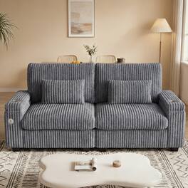 Dyonery - 91" Modern Loveseat Sofa, Corduroy 2 Seater Sofa with Storage Armrests,Side Pockets, USB Charging & Cup Holders - Dray