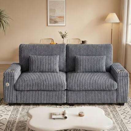 Front. Dyonery - Dyonery 91" Modern Loveseat Sofa, Corduroy 2 Seater Sofa with Storage Armrests,Side Pockets, USB Charging & Cup Holders - Dray.