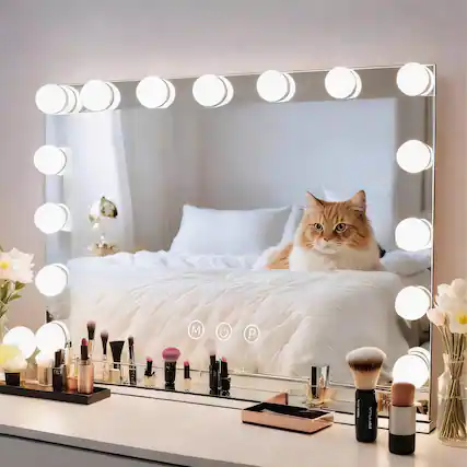 Front. OMOMMD - Wall mounted Mirror Vanity With Lights Makeup Hollywood Dimmable Led Bulbs Color Modes Magnification Usb Ch - Default.