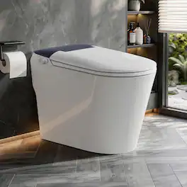 Koligey - 17.5" ADA Non-Electric Bidet Toilet, MAP 1000g Powerful Flush Smart Toilet with Lady/Rear Wash, Foot-kick Flush - White/Navy