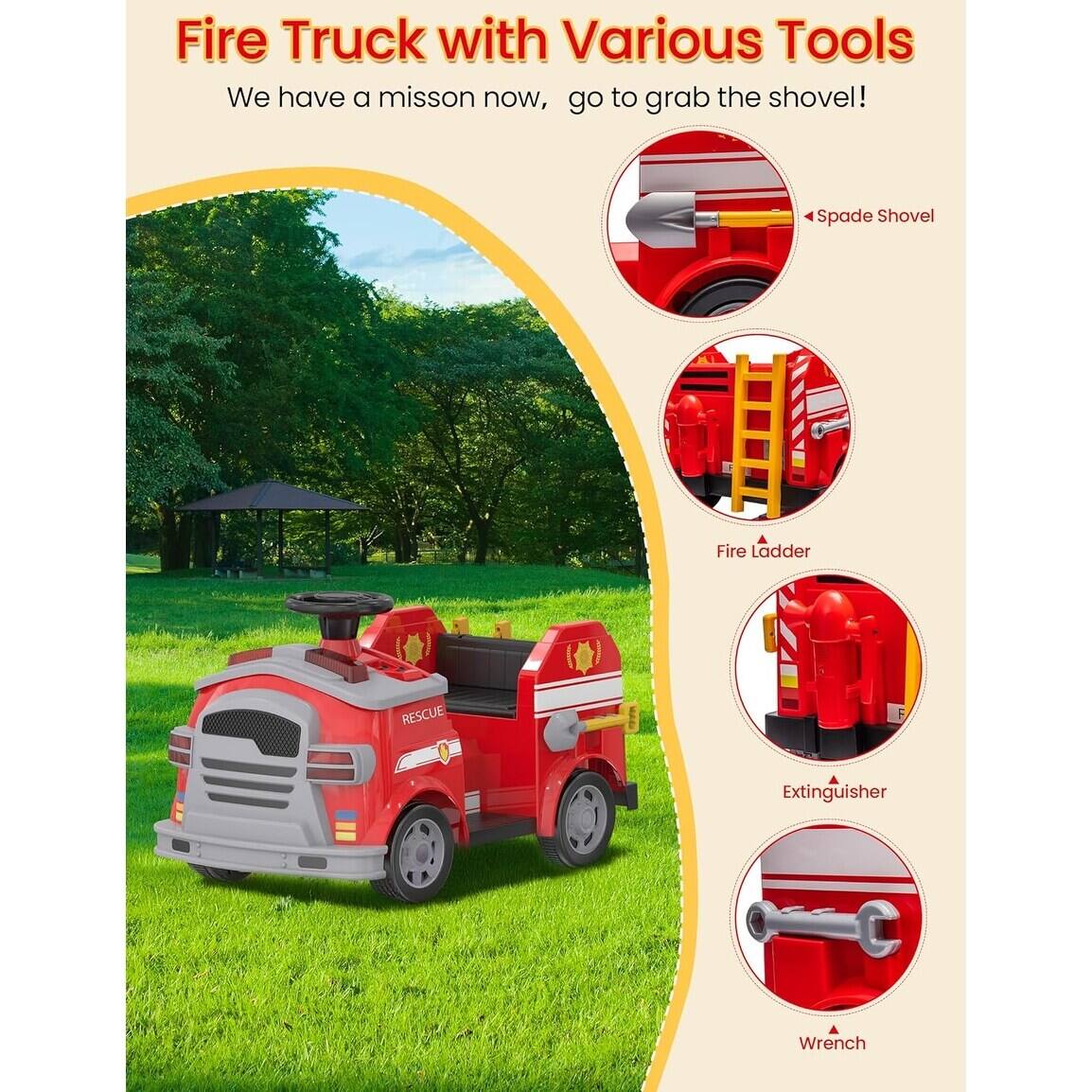 Fire Truck with Various Tools

We have a mission now, go to grab the shovel!

- Spade Shovel
- Fire Ladder
- Extinguisher
- Wrench