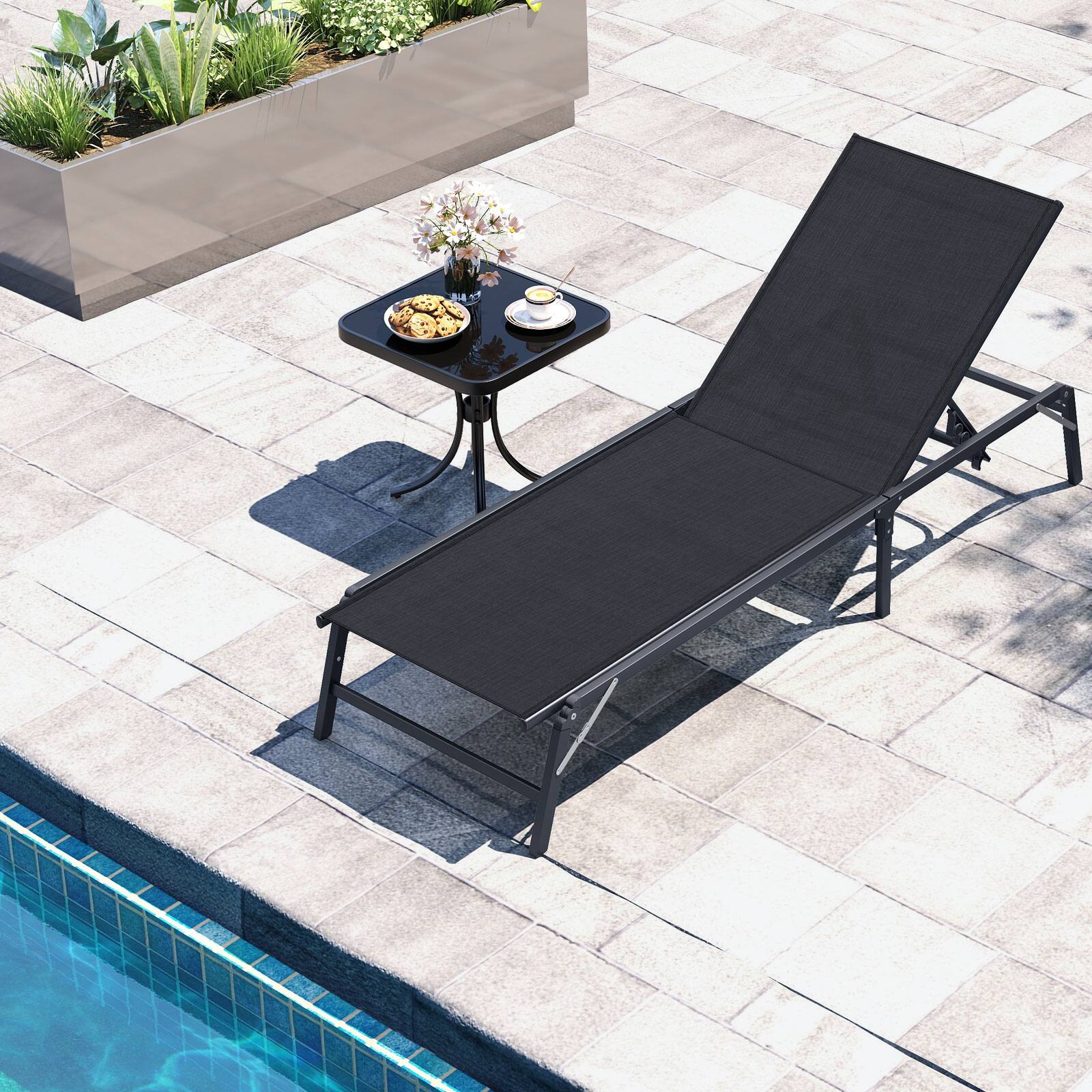 Alt View 9. Gymax - Gymax 2 PCS Reclining Lounge Chairs Folding Patio Recliner Chair w/5-position Backrest - Black.
