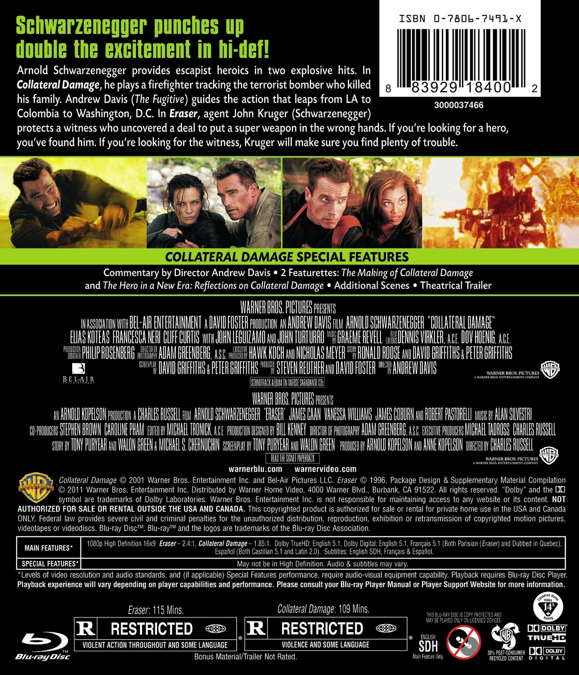 Back. Eraser/Collateral Damage (Blu-ray Double Feature) [Blu-ray].