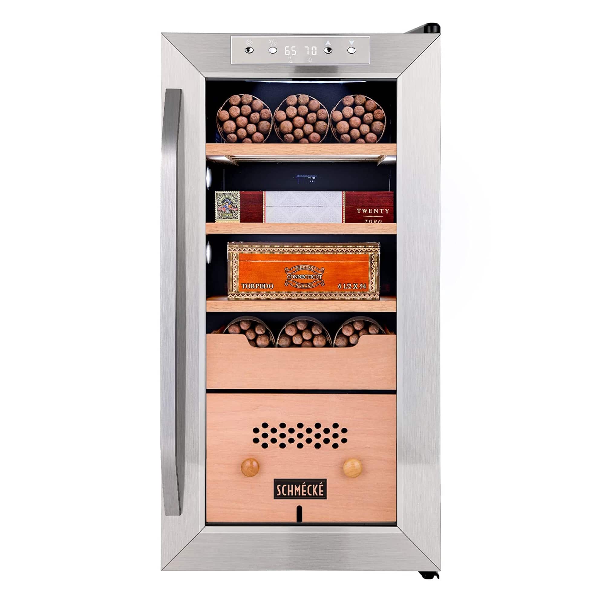 Schmecke - 250 Cigar Humidor Cabinet with 3 in 1 Precise Cooling, Heating & Humidity Control - Stainless Steel