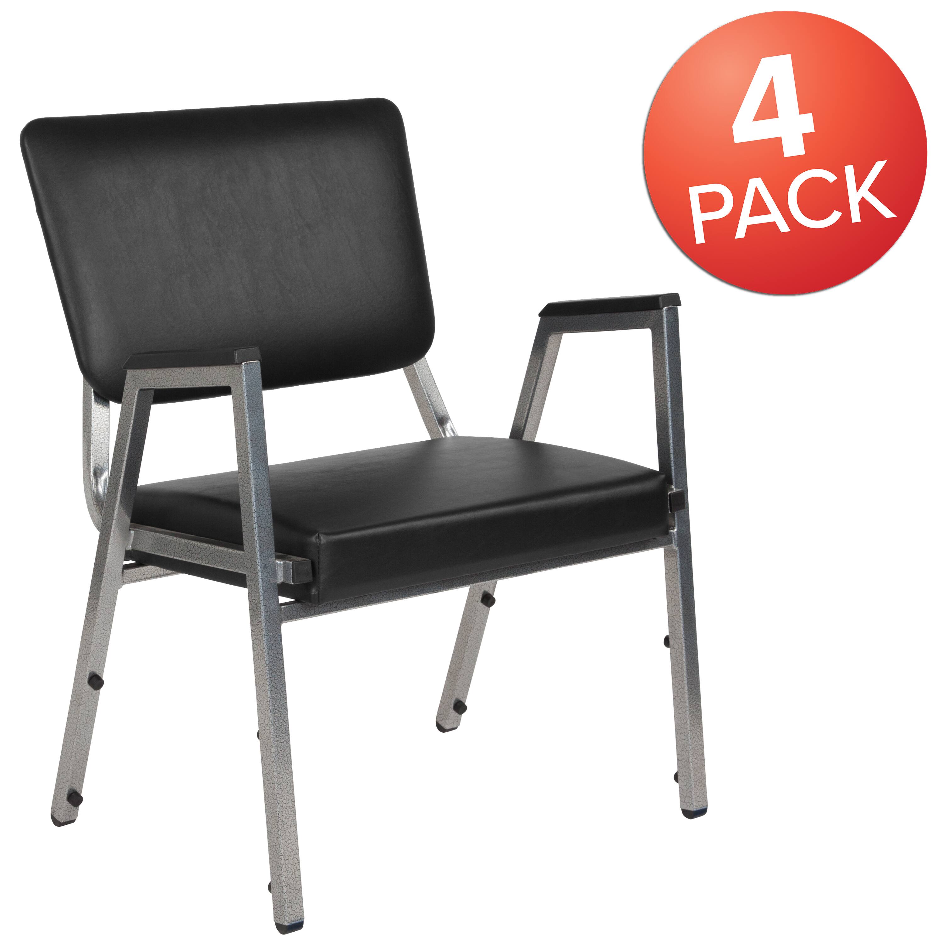Alt View 1. Emma + Oliver - 4 Pack 1000 lb. Rated Antimicrobial Bariatric medical Reception Arm Chair with Panel Back - Black Vinyl.