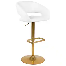 Alamont Home - Erik Vinyl Adjustable Height Barstool with Rounded Mid-Back and Gold Base - White