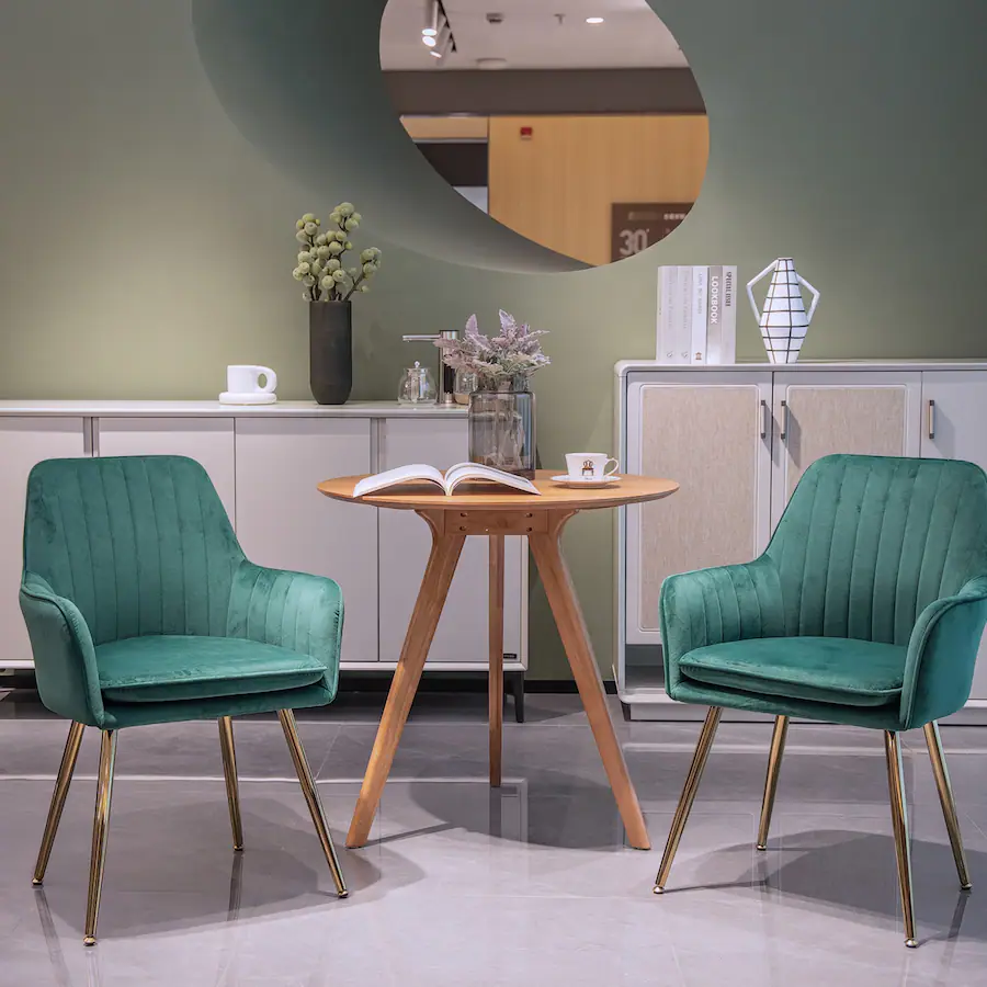 Boyel Living Velvet & Faux Leather Mid Back Dining Chairs with Gold ...
