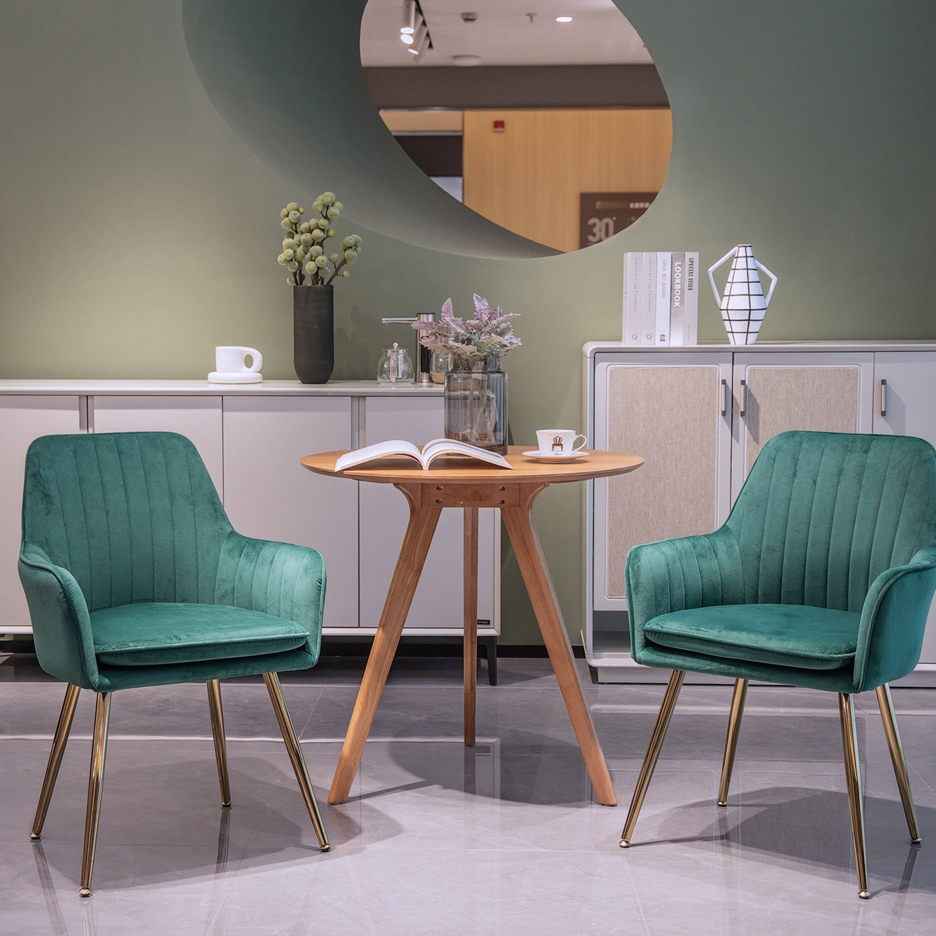 Alt View 1. Boyel Living - Velvet & Faux Leather Mid-Back Dining Chairs with Gold Plated Legs (Set of 2) Green - Green.