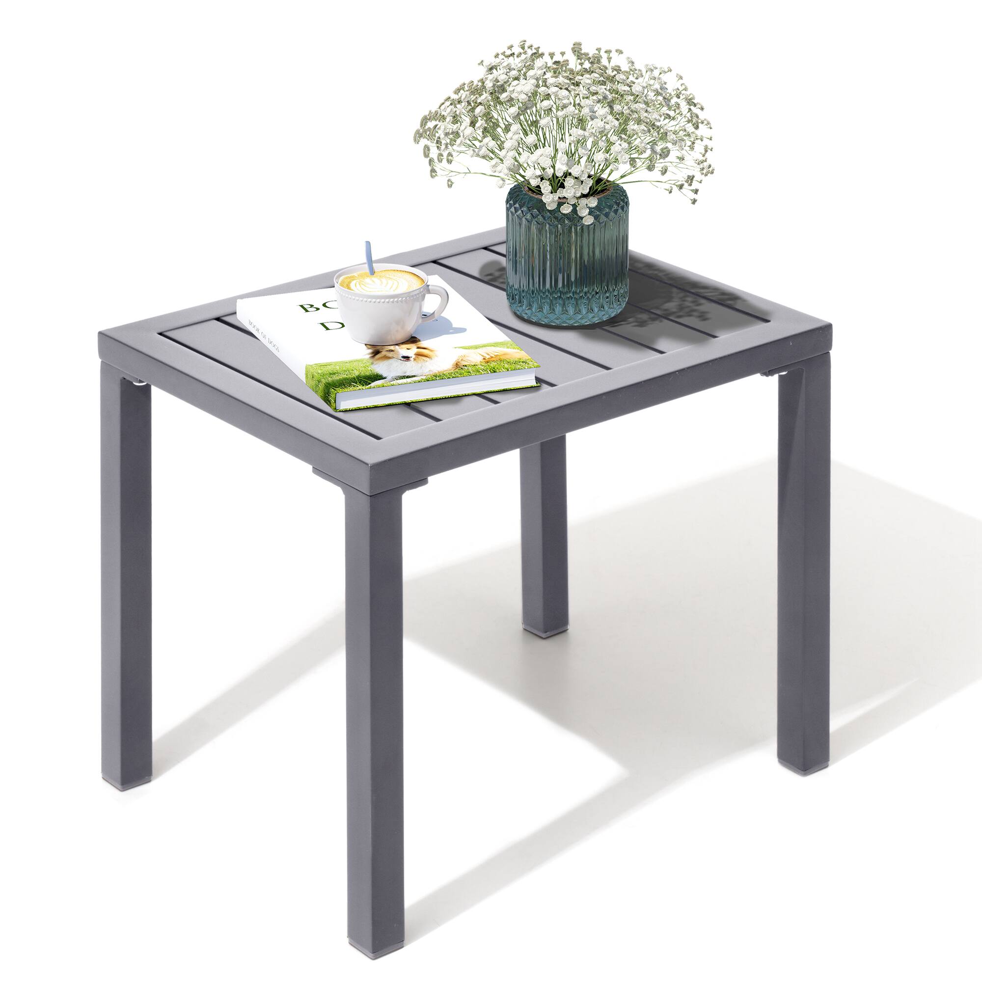 Back. Crestlive Products - Crestlive Products Aluminum Rectangular Patio Side Table, Small Outdoor Bistro Coffee Table - Gray.