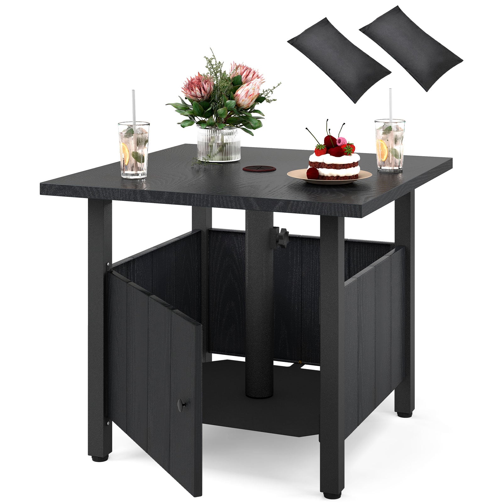 Gymax - Outdoor Side Table w/ 1.89'' Umbrella Hole Patio Umbrella Table Base Stand - Black