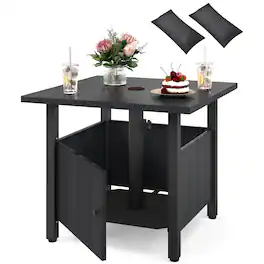 Gymax - Outdoor Side Table w/ 1.89'' Umbrella Hole Patio Umbrella Table Base Stand - Black