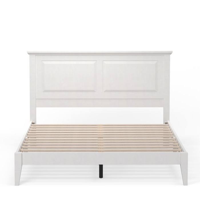 Angle. Hivvago - Hivvago Queen Traditional Solid Oak Wooden Platform Bed Frame with Headboard - White.