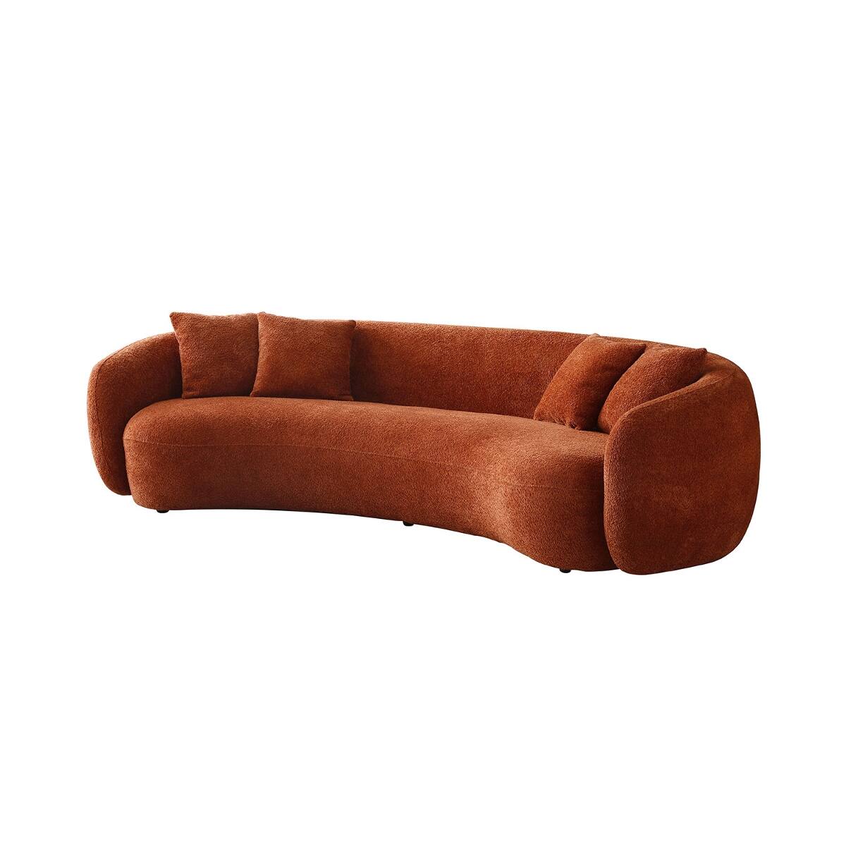 Angle. Ropilly - Ropilly Curved Boucle Sofa, Half Moon Sectional 5 Seater Couch in Orange with 4 Throw Pillows - Orange.