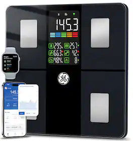 GE - Smart Scale for Body Weight, 14 Body Composition Metrics, Large LED Display, Bluetooth Digital Scale with App, 400 lb - Black