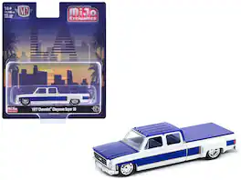 M2 - 1977 Chevrolet Cheyenne Super 30 Pickup Truck White Blue "LA" Limited Edition 10560pcs 1/64 Diecast - White and Blue