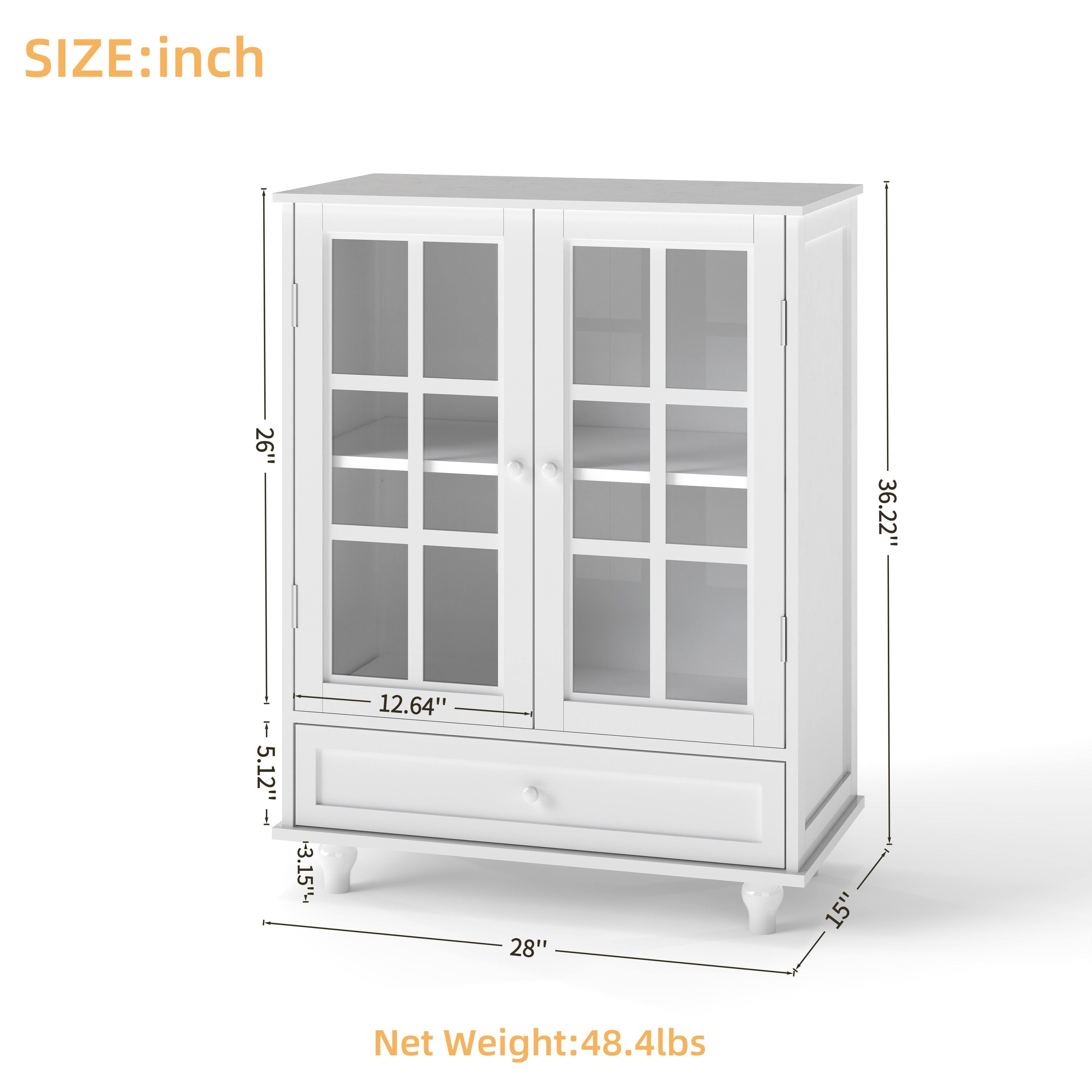 SIZE: inch  
- Width: 36.22"  
- Height: 36.22"  
- Depth: 15"  
- Shelf Height: 12.64"  
- Drawer Height: 5.12"  
- Drawer Height: 3.15"  
- Base Width: 28"  
- Base Height: 3.15"  

Net Weight: 48.4 lbs