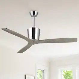 Parrot Uncle - 54" Modern Solid Wood Blade DC Motor 6 Speeds Ceiling Fan with Remote, No Light - Chrome