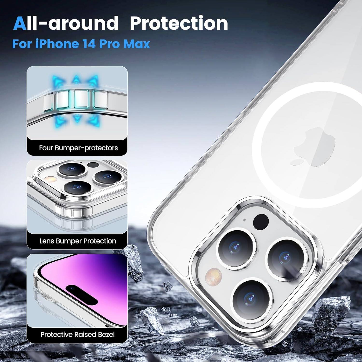 All-around Protection For iPhone 14 Pro Max

Four Bumper-protectors
Lens Bumper Protection
Protective Raised Bezel