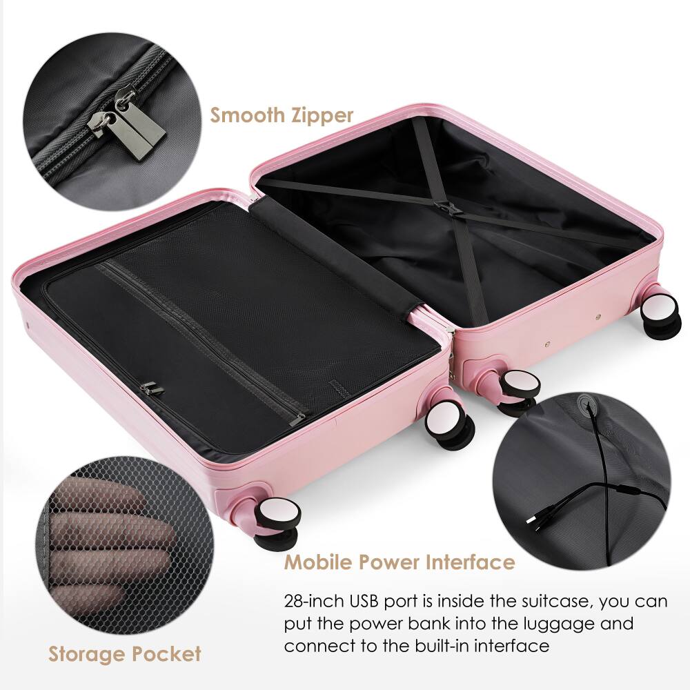 Smooth Zipper

Mobile Power Interface
28-inch USB port is inside the suitcase, you can put the power bank into the luggage and connect to the built-in interface

Storage Pocket