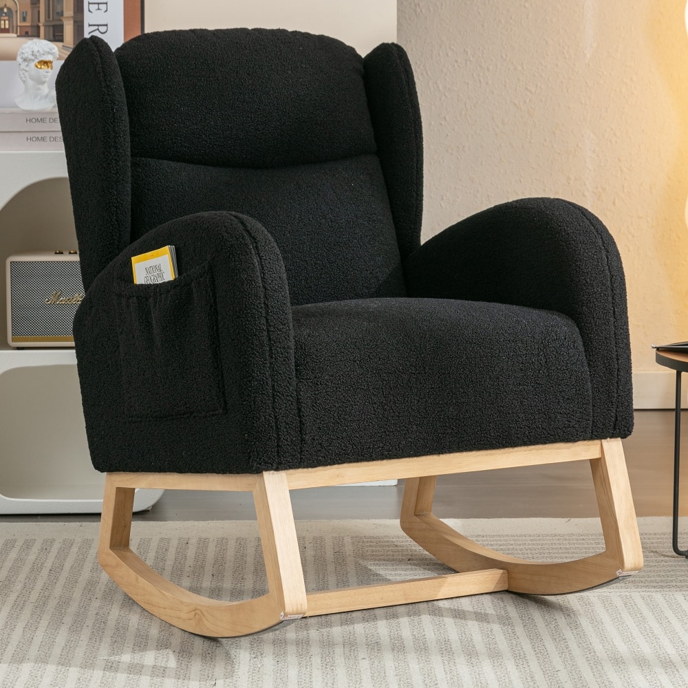 Loheer - Teddy Fabric Nursery Rocking Chair with Wingback, Solid Wood Base Leisure Rocker, High Backrest - Black price history on PriceWatchPro