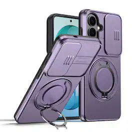 Dteck - Heavy Duty Case for Samsung Galaxy S26 with Foldable Ring Stand,Bulit in Slide Camera Cover,Fit Magnetic Car Mount - Purple