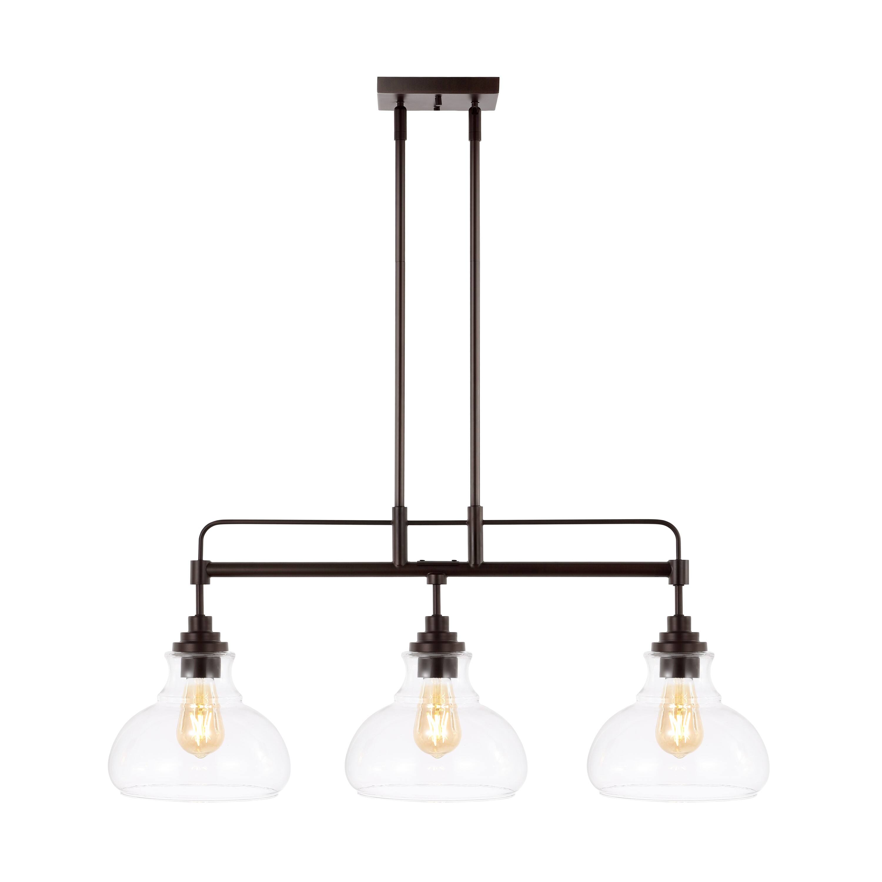 "Jonathan Y - Marlowe 32.5"" 3-Light Farmhouse Industrial Iron/Glass Linear LED Pendant - Oil Rubbed Bronze/Clear" price history on PriceWatchPro