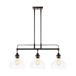 Jonathan Y - Marlowe 32.5" 3-Light Farmhouse Industrial Iron/Glass Linear LED Pendant - Oil Rubbed Bronze/Clear