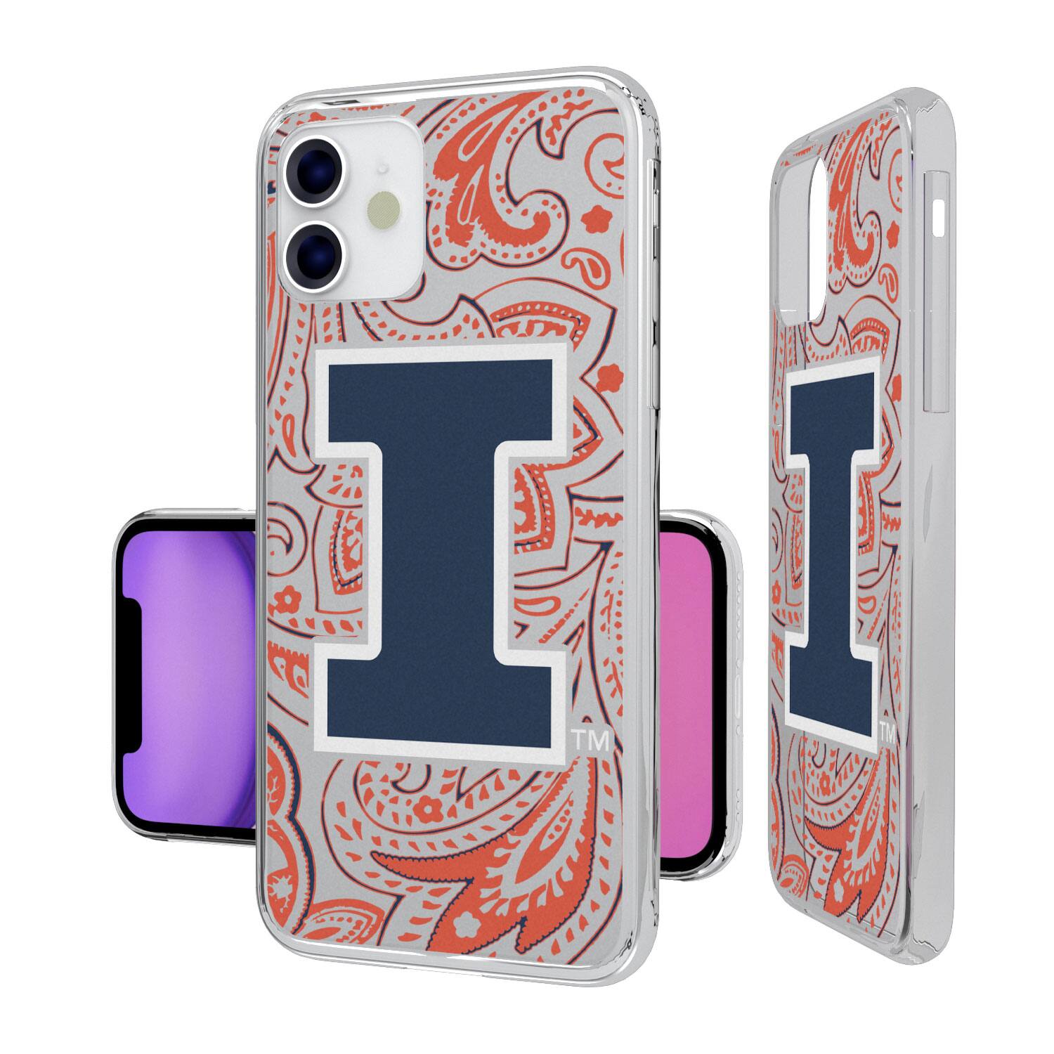 Alt View 1. Keyscaper - Illinois Fighting Illini iPhone Paisley Design Clear Case - 14 Plus - Multicolor.