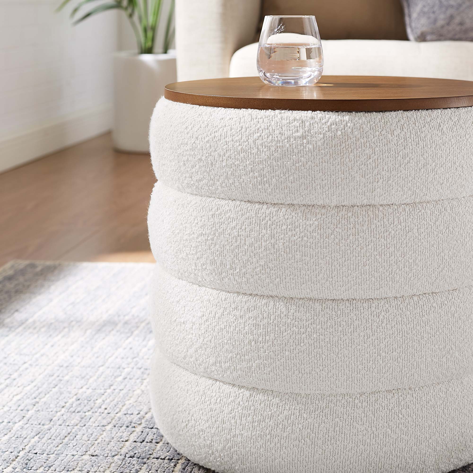 Alt View 2. Modway - Mezzo Round Boucle Fabric Storage Ottoman by Modway - Cloud.
